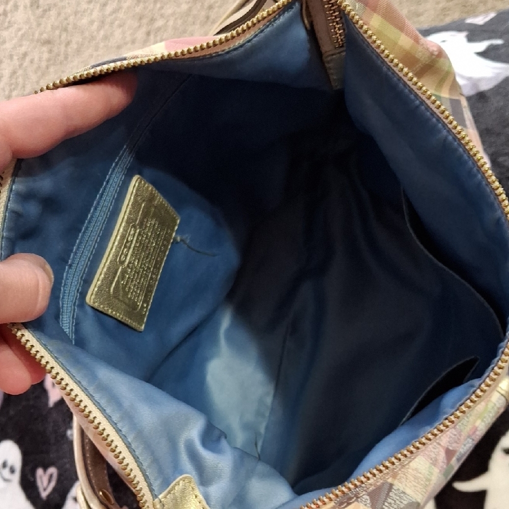 Coach Multicolor Plaid Shoulder Bag with Gold Buckles - Picture 8 of 8